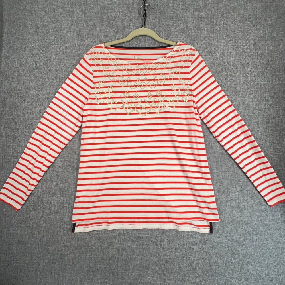 Boden Breton Top Women 12 Striped Gold Foil Nautical Preppy Parisian French Girl